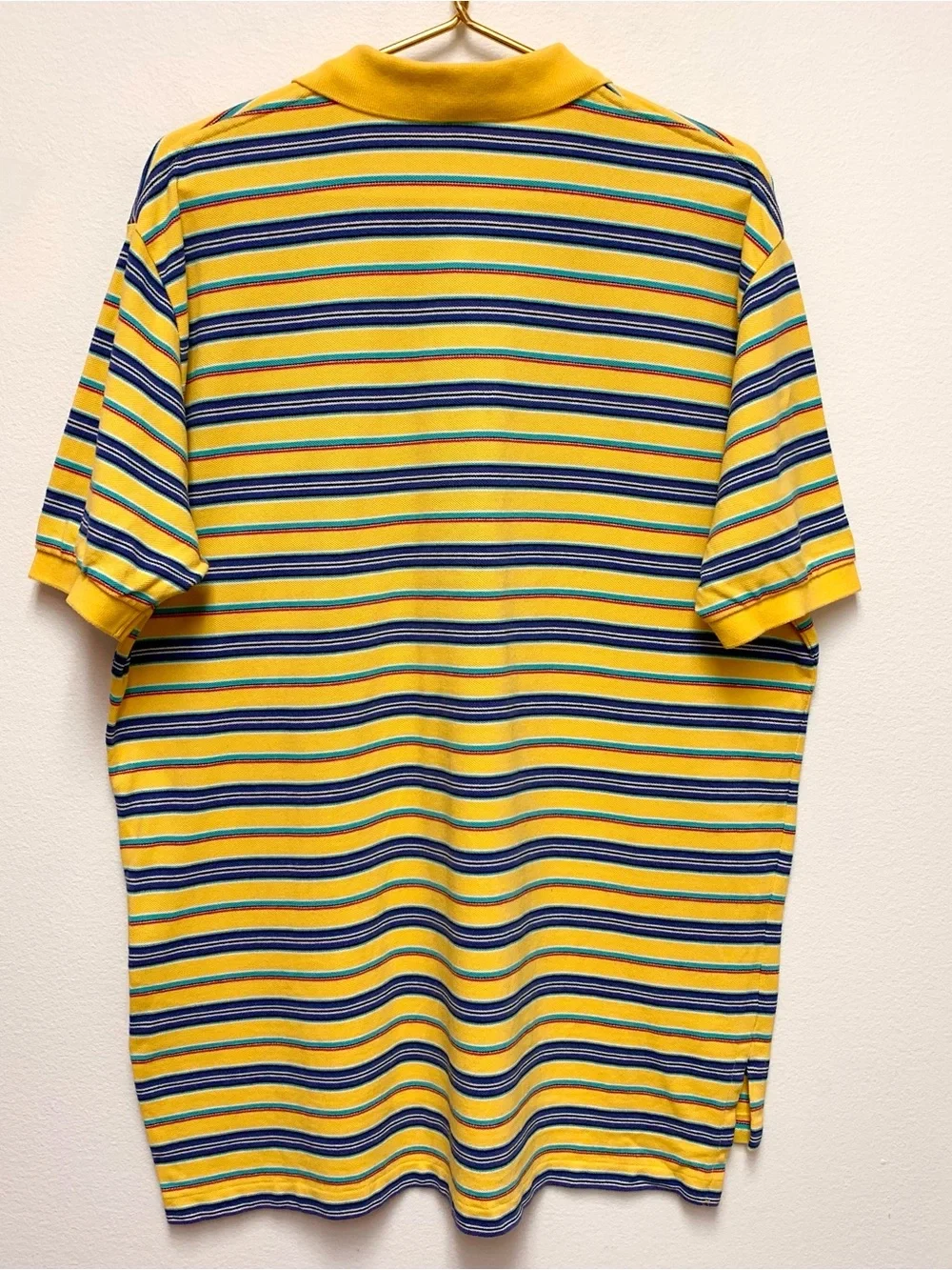 Vintage Polo Ralph Lauren Short Sleeve Polo Size L Yellow Stripe Pique Cotton